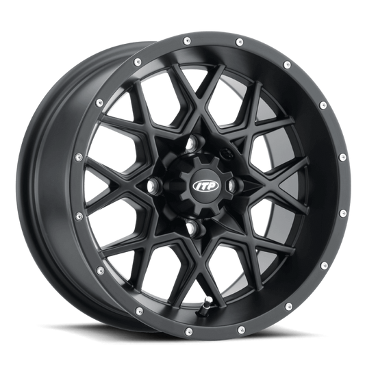 ITP Hurricane 14x7 / 4x110 BP / 5+2 Offset Matte Black Wheel