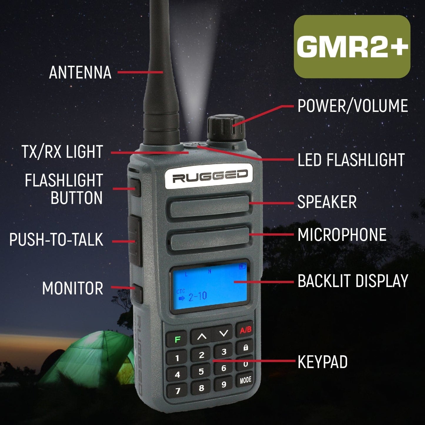 BUNDLE - Rugged GMR2 GMRS and FRS Two Way Handheld Radio with Hand Mic