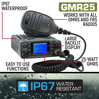 Rugged GMR25 Waterproof GMRS Mobile Radio